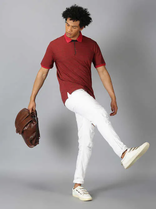 UrGear Striped Men Polo Neck Red T-Shirt