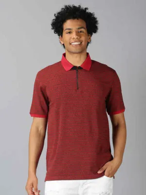 UrGear Striped Men Polo Neck Red T-Shirt