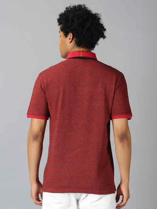 UrGear Striped Men Polo Neck Red T-Shirt
