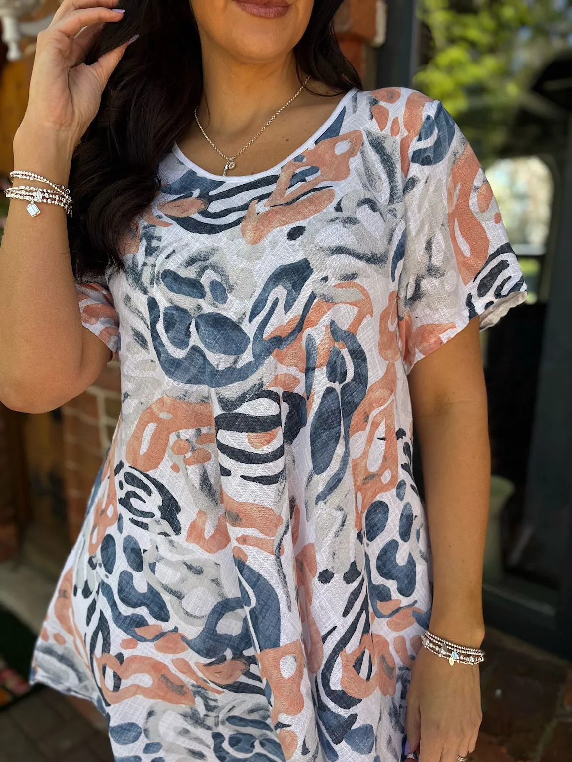 White Abstract Print Top Kimberly