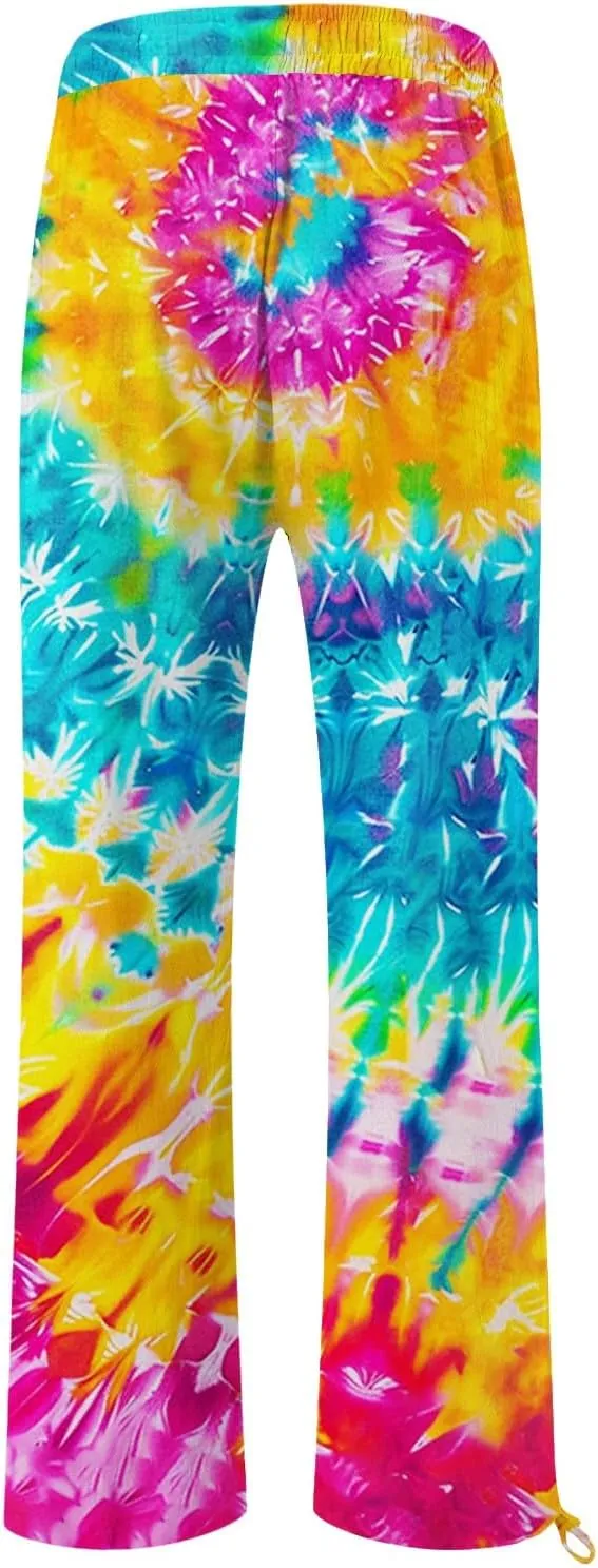 Women's Boho Tropical Print Wide Leg Pants Womens Cotton Casual Loose Pants Comfy Work Casual Wide Leg Long Lounge
