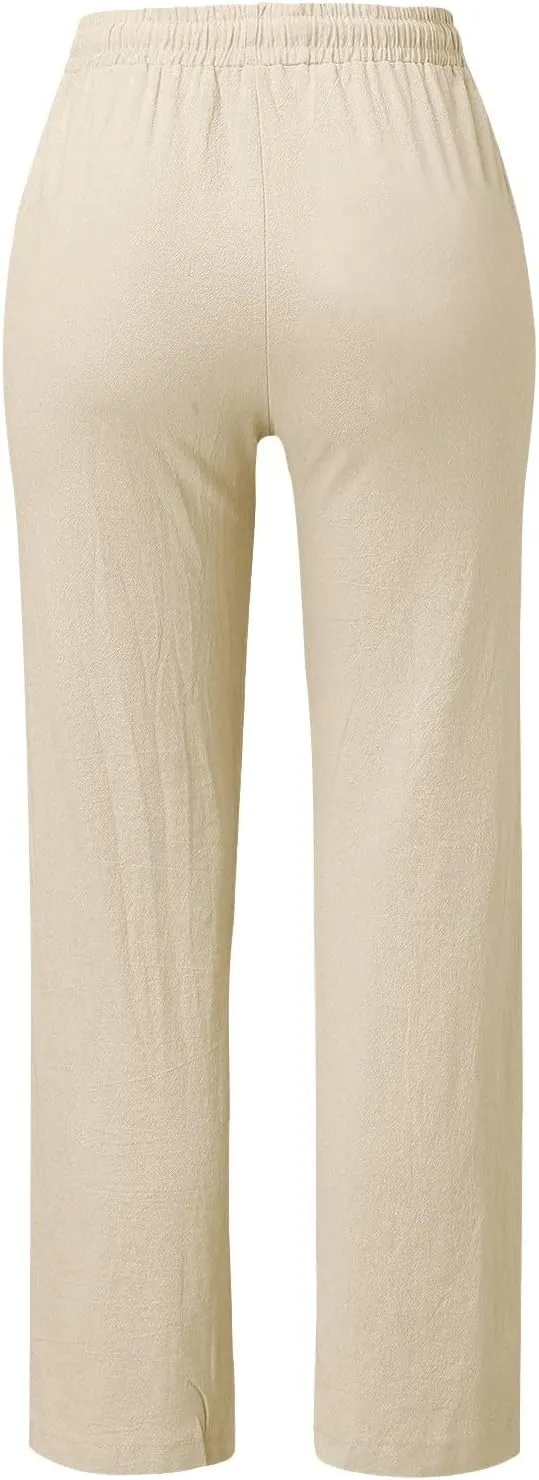 Women's Cotton Linen Summer Casual Loose Pants Low Waist Straight Loose Fit Trousers Trendy