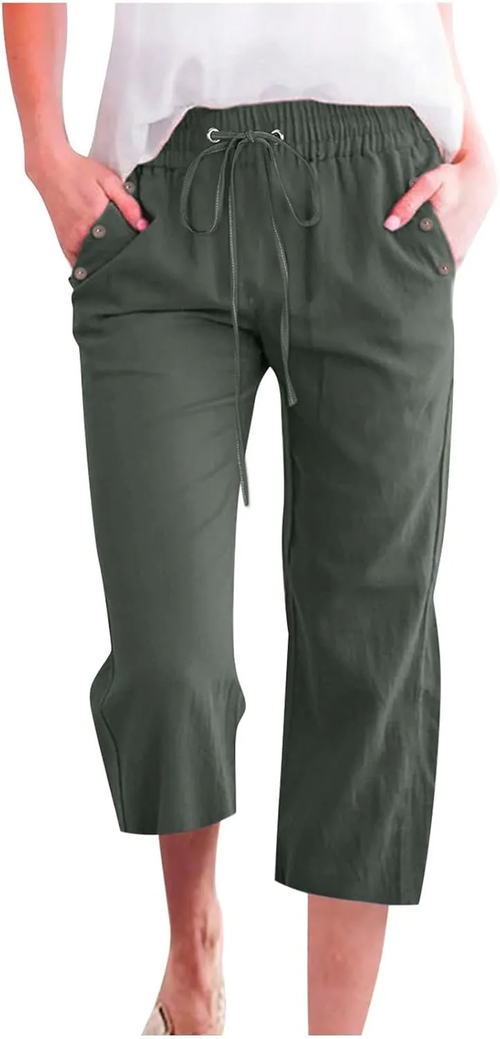 Women's Linen Palazzo Pants Pant Cotton Blend Drawstring Elastic Waist Pocket Long Wide Leg Wide Leg Loose