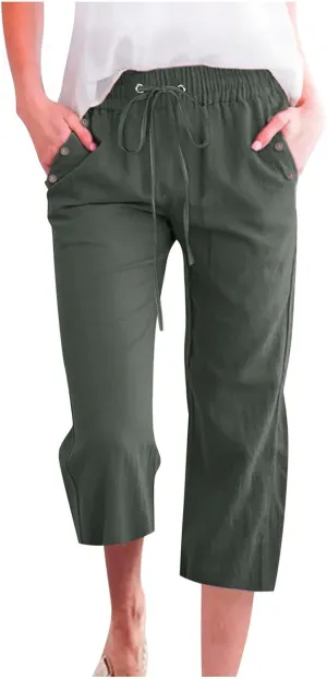 Women's Linen Palazzo Pants Pant Cotton Blend Drawstring Elastic Waist Pocket Long Wide Leg Wide Leg Loose