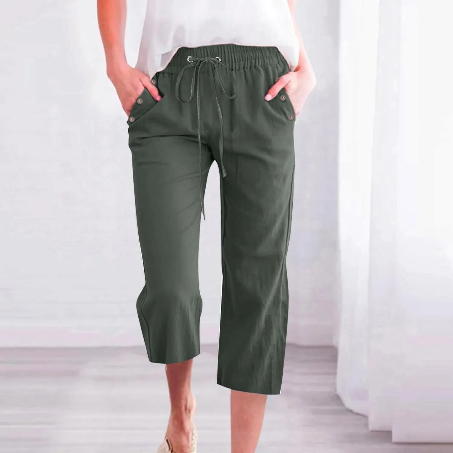 Women's Linen Palazzo Pants Pant Cotton Blend Drawstring Elastic Waist Pocket Long Wide Leg Wide Leg Loose