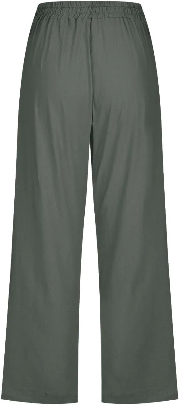 Women's Linen Palazzo Pants Pant Cotton Blend Drawstring Elastic Waist Pocket Long Wide Leg Wide Leg Loose